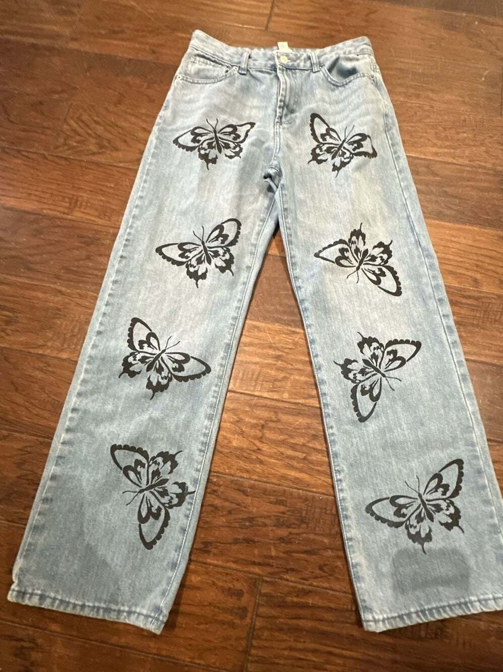 Forever 21 Butterfly Graphic Print Wide Leg Jeans